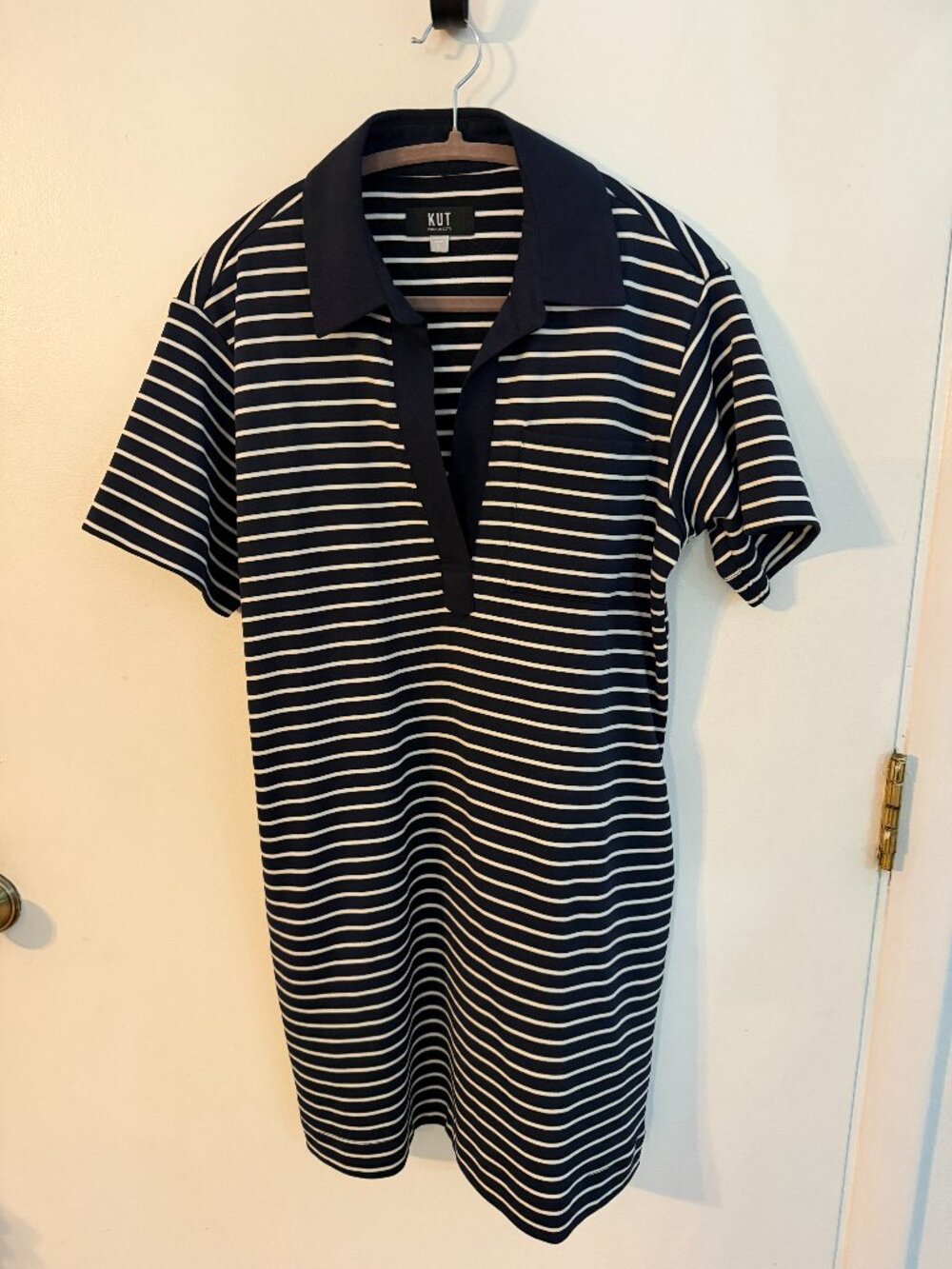 Navy & White Daphne Short Sleeve Fold Dress by KUT from the Kloth - S